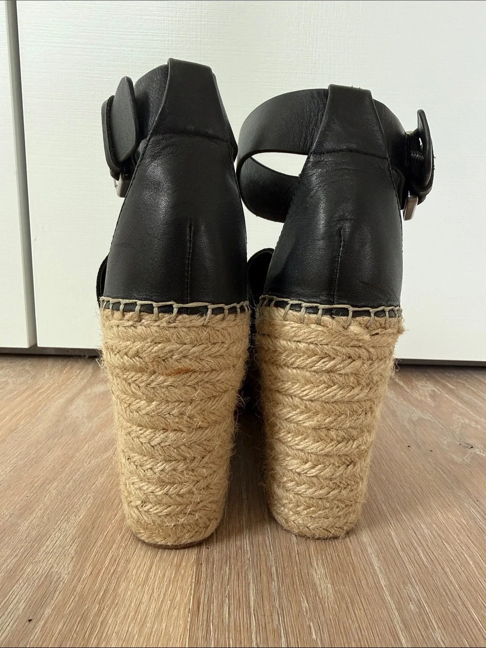 Marc Fisher Black Espadrille Platform Wedge Sandals with Ankle Strap
